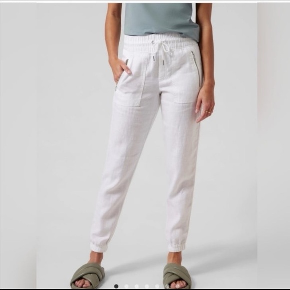 Athleta Cabo Linen Jogger Pants White 4 - Picture 6 of 16
